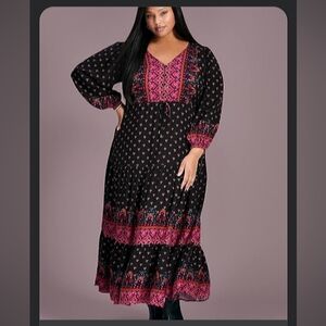 Avenue Navy Blue and Pink Patterned Maxi Dress